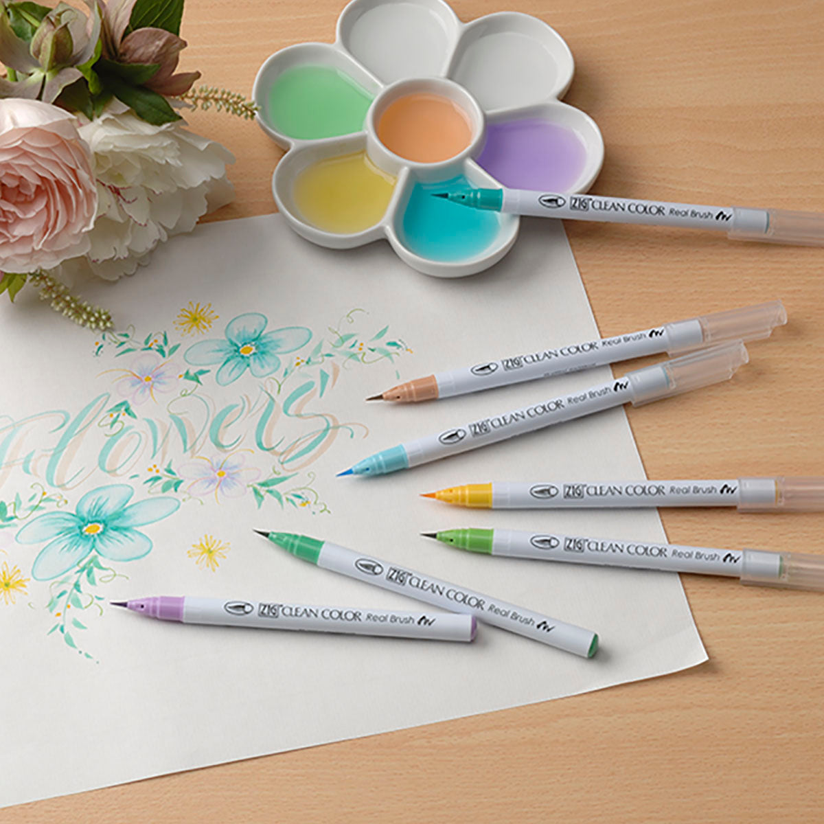 ZIG Kuretake Clean Color Real Brush Pen 6 Set Smoky Colors