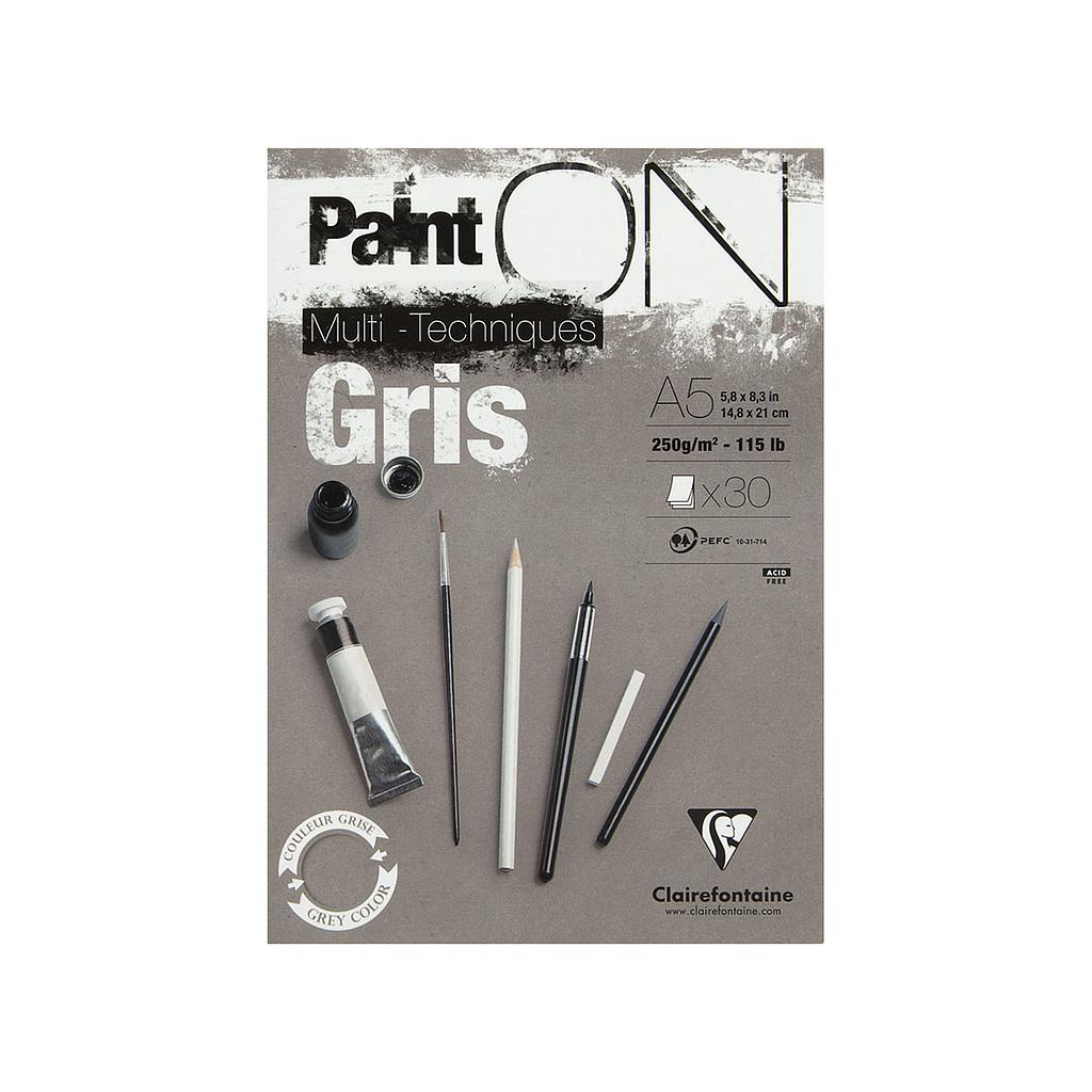 Clairefontaine Paint-ON Multi-Techniques Gris Pad A5 250g 30 sheets - image 1