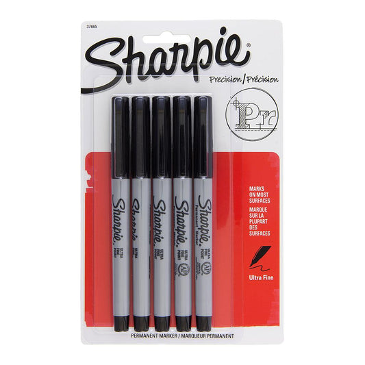 Sharpie Permanent Marker Ultra Fine Point, 5 set Black