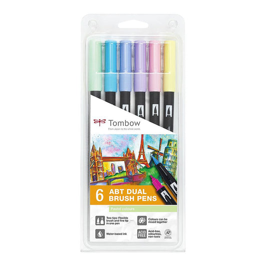 Tombow ABT Dual Brush Pen 6set, Pastel Colors