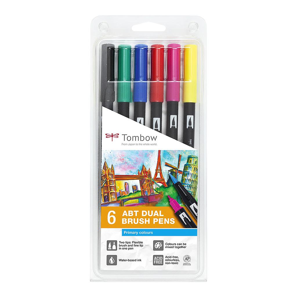 Tombow ABT Dual Brush Pen 6set, Primary Colors
