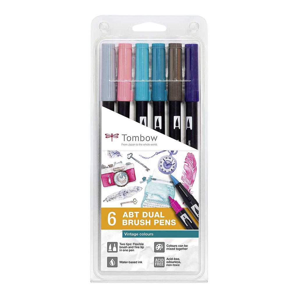 Tombow ABT Dual Brush Pen 6set, Vintage Colours