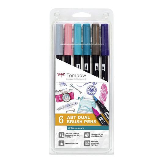 Tombow ABT Dual Brush Pen 6set, Vintage Colours