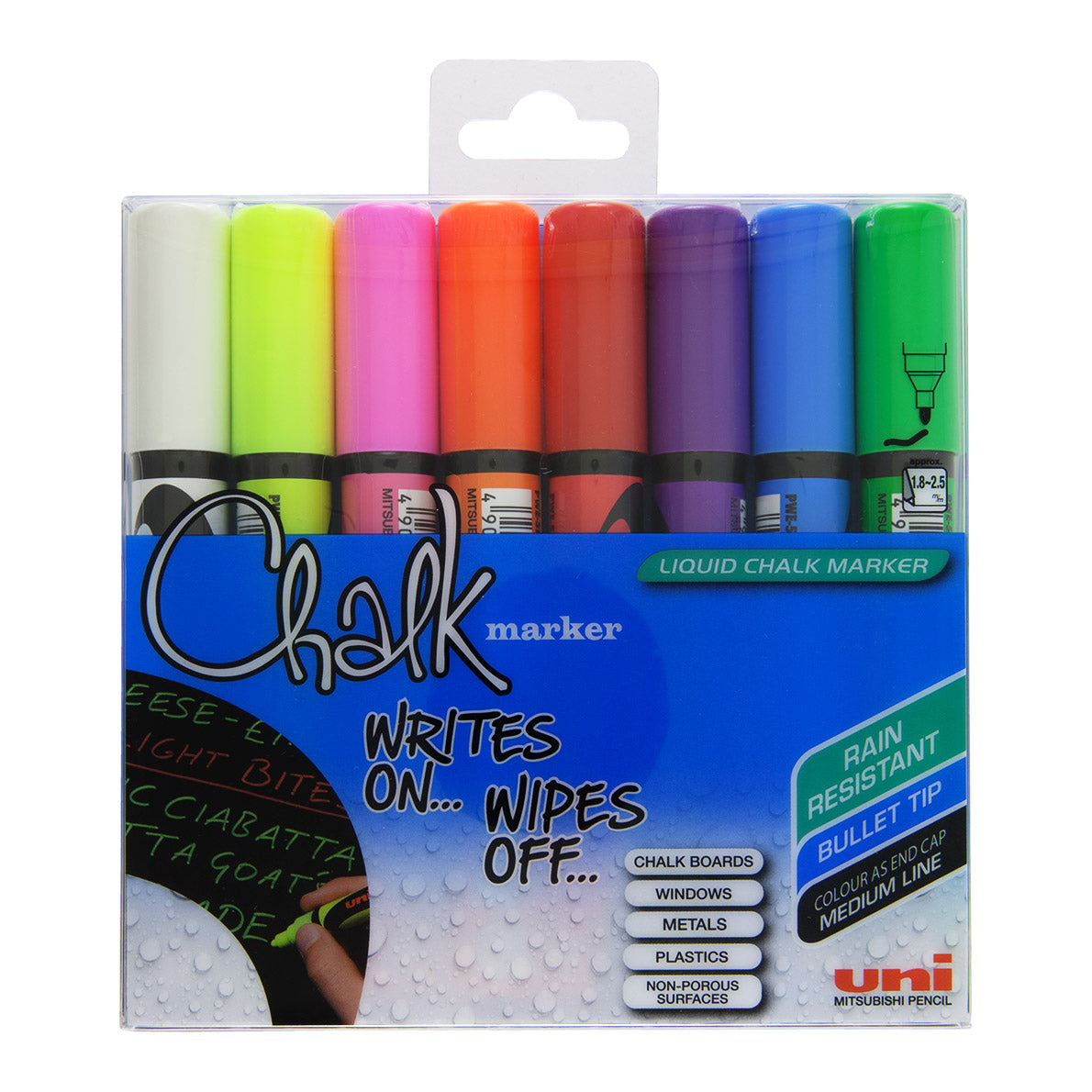 Uni Chalk Marker PWE-5M Medium, 2.5 mm 8 Set