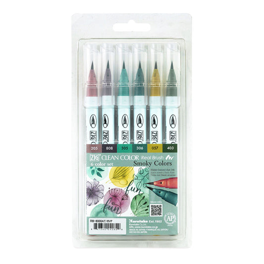 ZIG Kuretake Clean Color Real Brush Pen 6 Set Smoky Colors