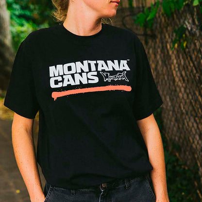 Montana Cans Typo Logo Underline T-Shirt White Black Shrimp