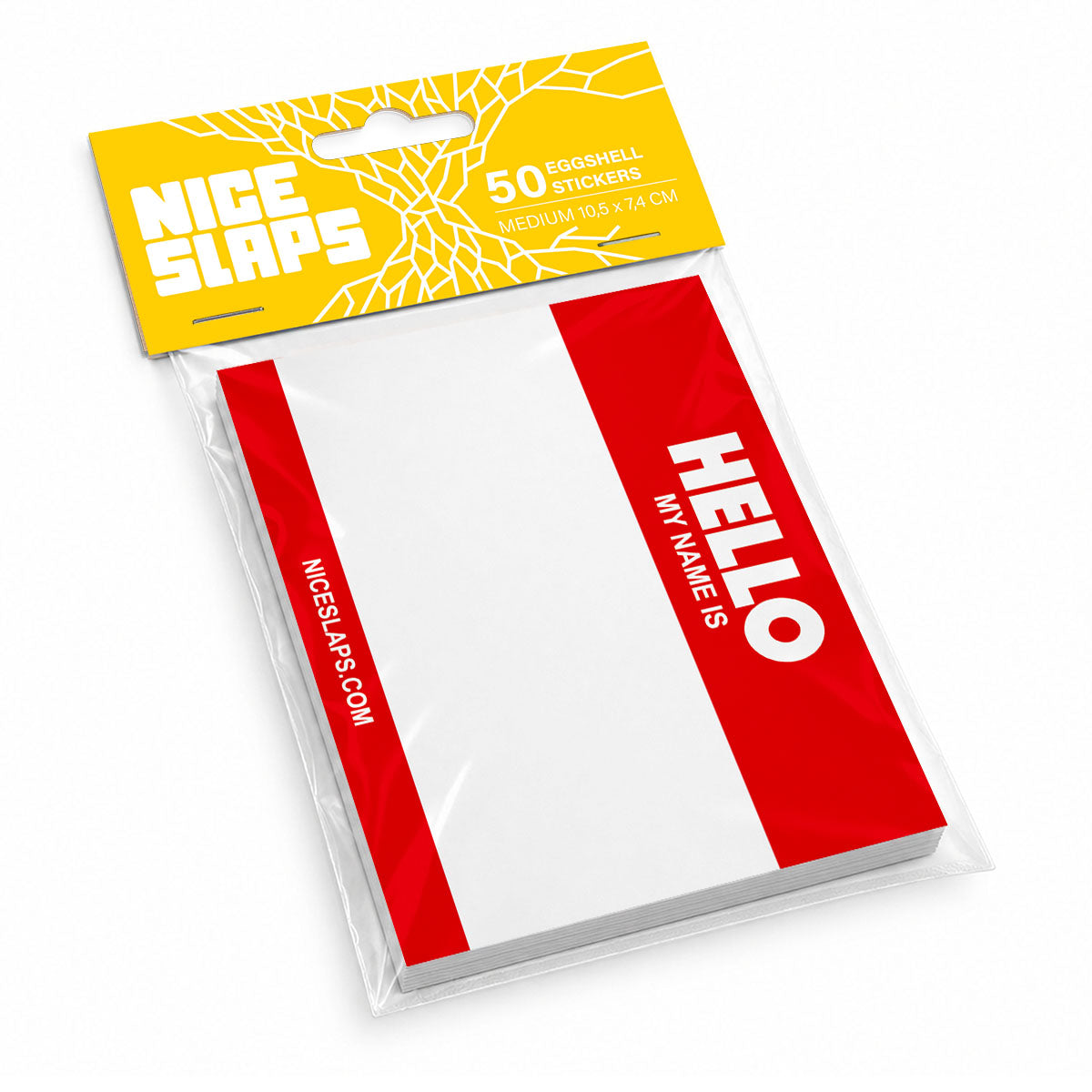 NICE SLAPS Eggshell Sticker Hello My Name Is Red, Medium 50pcs