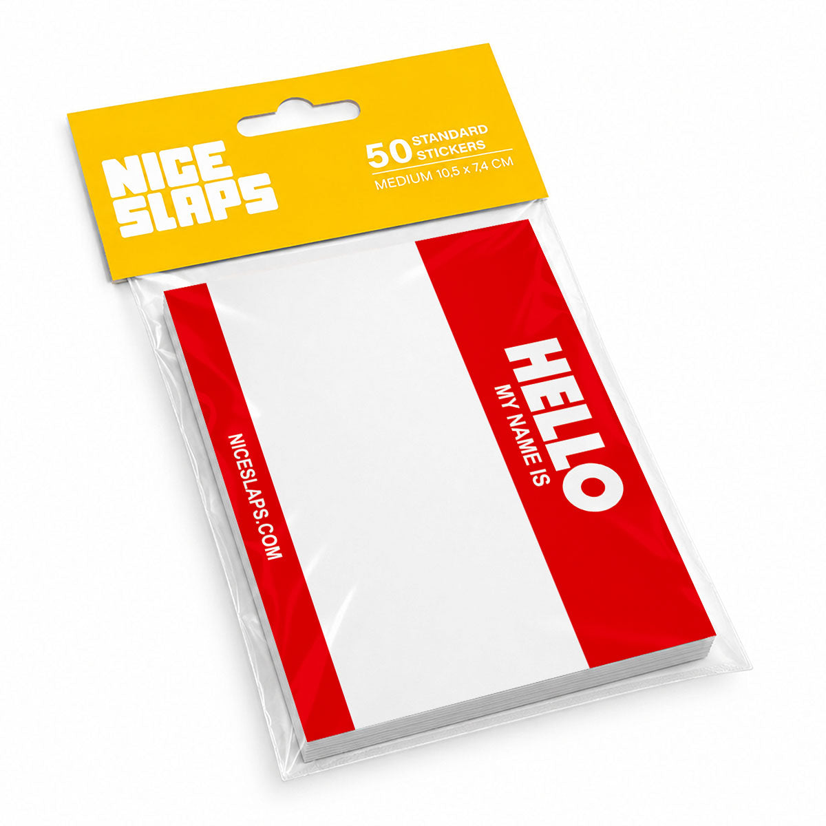 NICE SLAPS Standard Sticker Hello My Name Is Red, Medium 50pcs