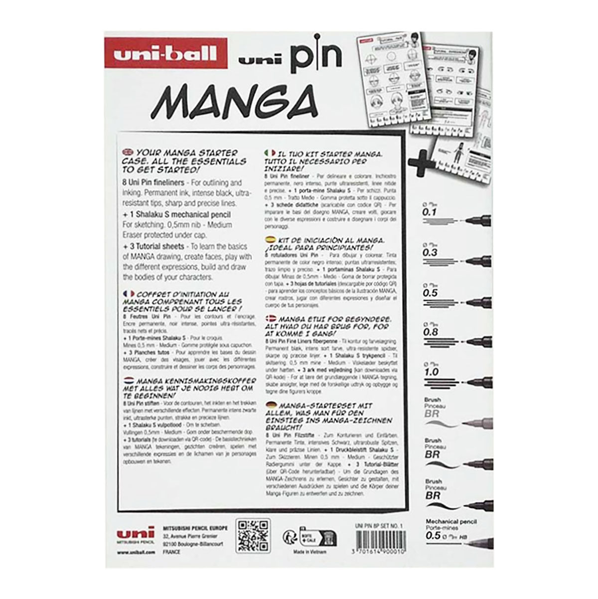 Uni Pin Fine Line Pens Manga Starter Case 9 Set